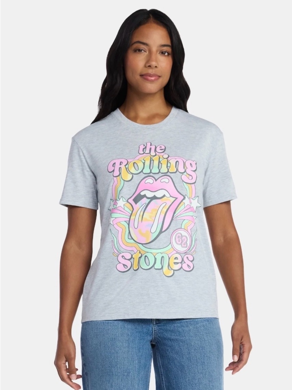 The Rolling Stones Pastel Logo Graphic Tee - Light Heather Gray